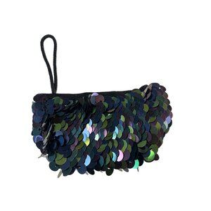 Vintage Chico's Black Wristlet With Multicolor Sequins & Magnetic Snap Closure
